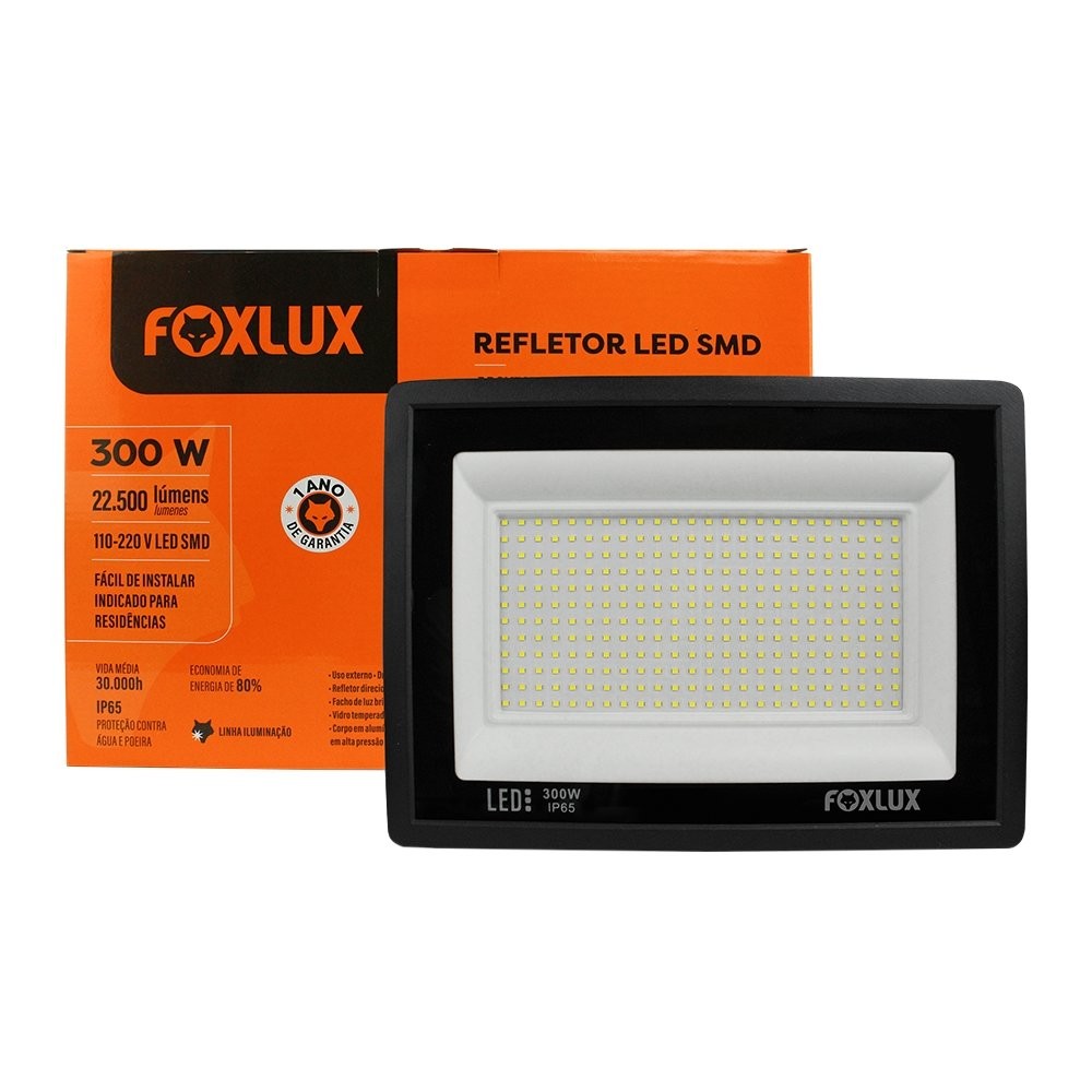 Refletor Foxlux LED 300W, 6,5k, Preto em Oferta na Shopee