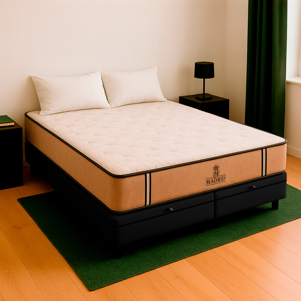 Cama Box Baú Queen Preto E Colchão Madrid Molas Vstore