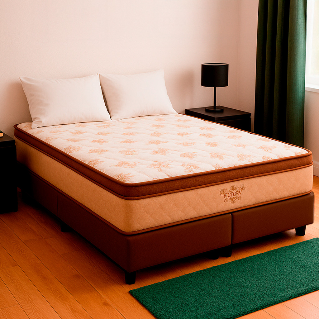 Cama Box Queen Marrom e Colchão Four Season Molas Vstore