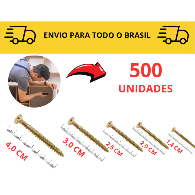 Kit 500 unidades  Parafuso para Madeira Chipboard / Philips/ Parafusos / parafuso estrela