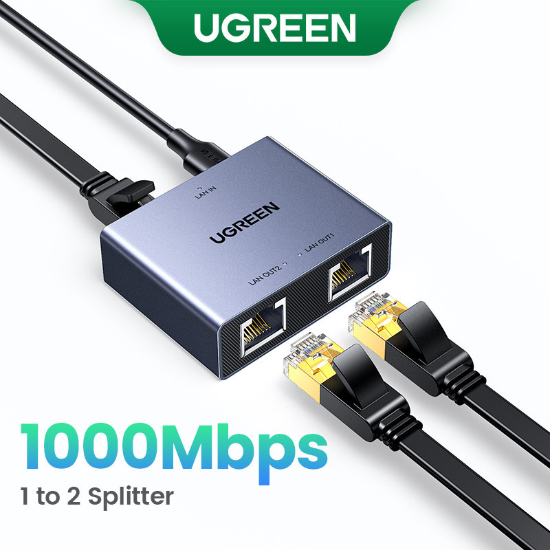 UGREEN 1000Mbps 1 A 2 Ethernet Splitter Conector De Cabo De Alumínio Cat 8 Lan Com Proteção Contra Trovoada