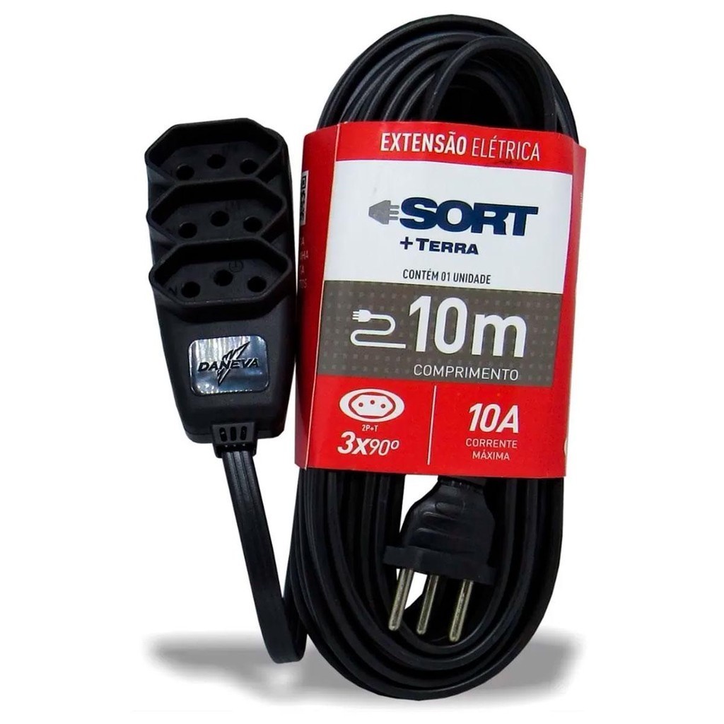 Extensão Legrand Daneva Sort com 3 tomadas - 10 metros - 10A - Novo Padrão - Preta - DN1914 em Oferta na Shopee
