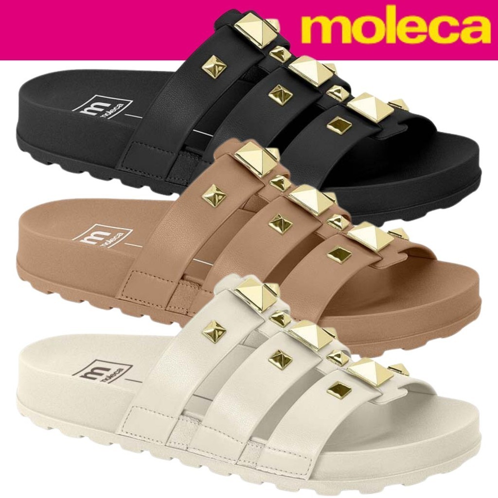 Sandália Papete Feminina Moleca Turim Flex Detalhe Pirâmide Conforto em Oferta na Shopee