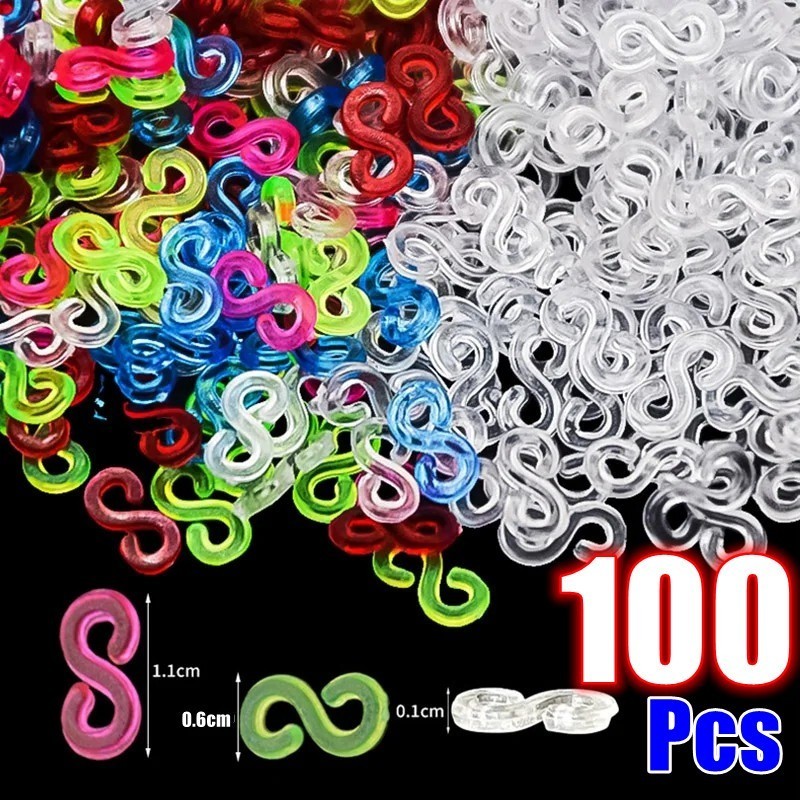 100Pcs Clipes Plásticos S De Borracha Loom Jóias Conectores Para Colar Pulseira Fazendo Recarga De Fecho Colorido