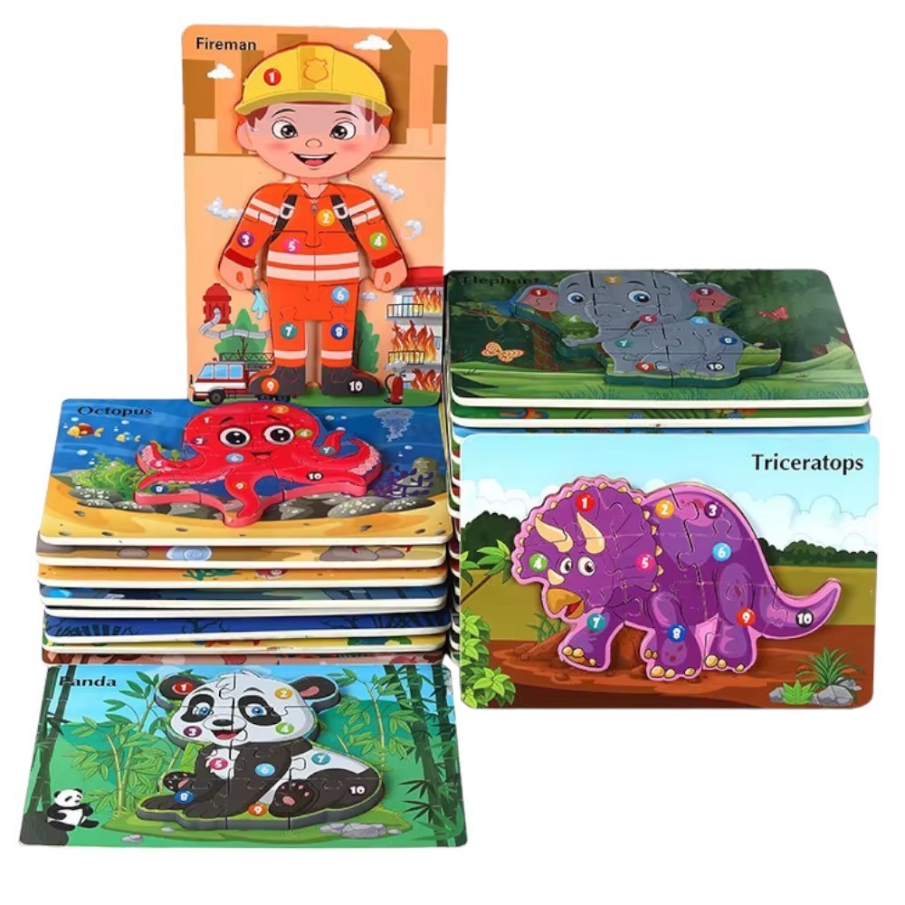 Quebra - Cabeça Madeira 3D Infantil Jogo de Enceixe Formas Educativo Bebê Animais Dinossauro
