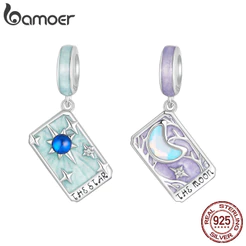 Bamoer 925 Sterling Sliver Charm Star Moon Carta De Tarô Estrela Da Lua Pingente Para Pulseira