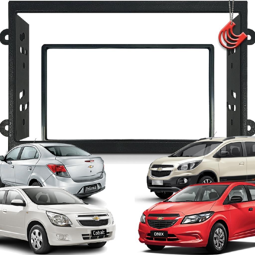 Moldura Painel 2Din Tela Central Multimidia Dvd Mp5 Preta Chevrolet GM Onix Prisma Joy Cobalt Spin