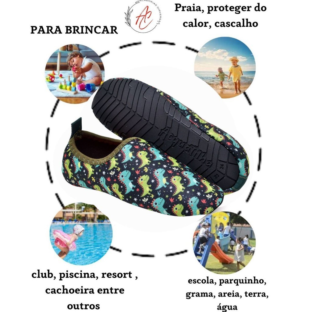 Sapatilha Infantil aquática antiderrapante ideal para praia, club, rancho, piscina, sapato infatil, tênis meia meninos e meninas ( unissex)