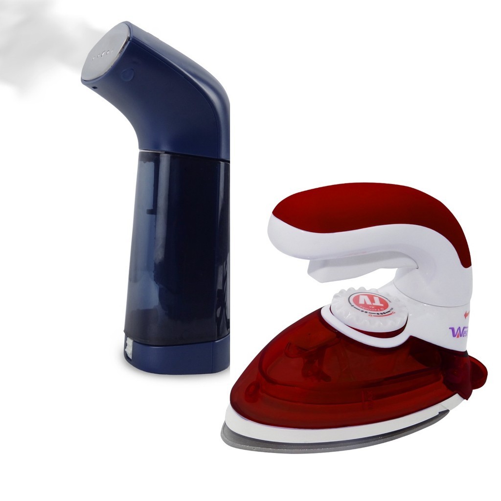 Kit Viagem Mini Ferro Bivolt + Steamer Vaporizador Portátil