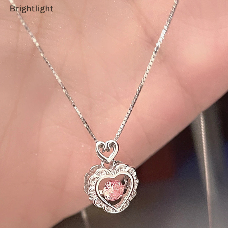 [Brightlight] Vintage Gothic Heart Pink Rhinestone Pendant Necklaces For Women Fashion Exquisite Love Shape Clavicle Chain Choker Jewelry [BR]