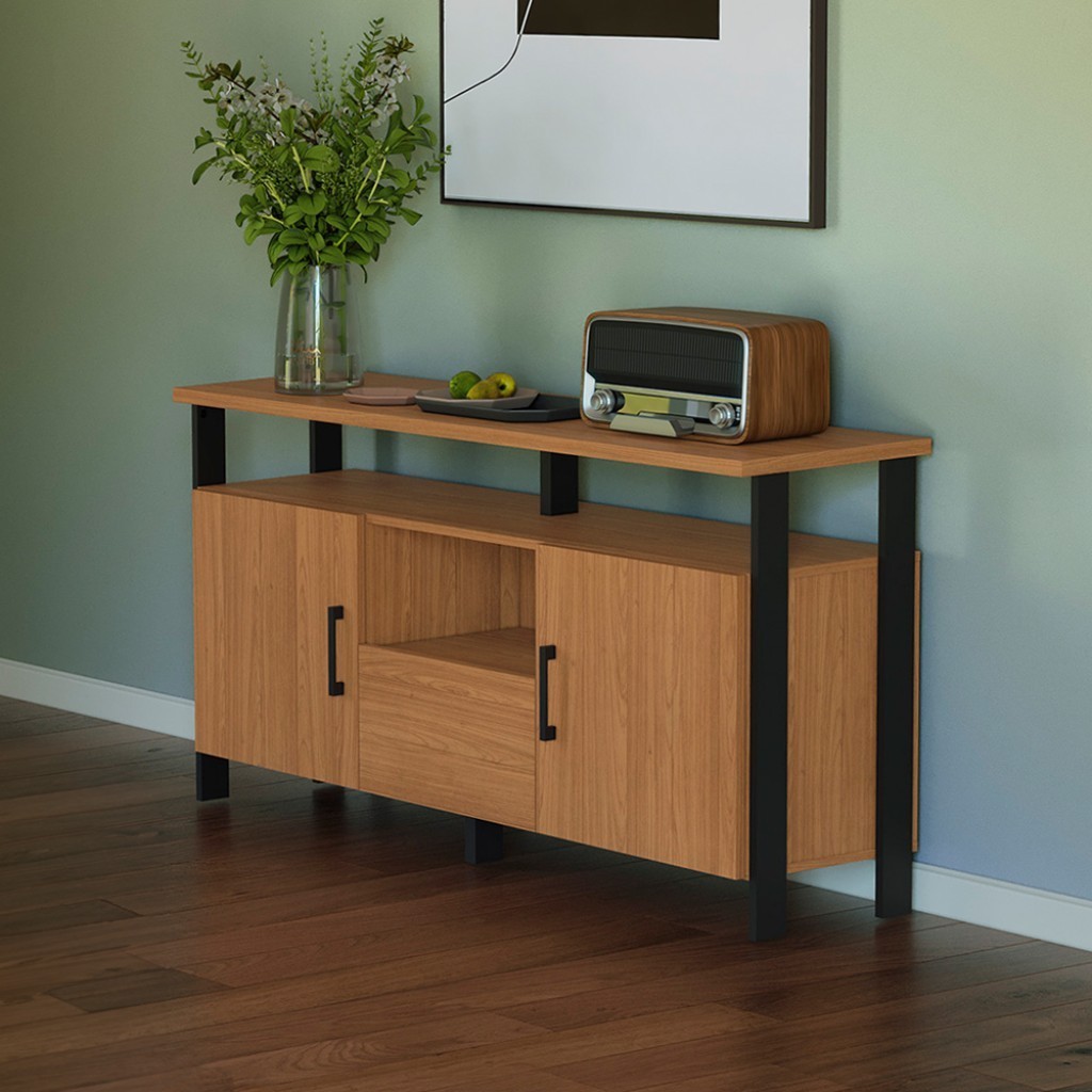 Balcão Industrial 135cm 2 Portas e 1 Gaveta Freijó/Preto Fosco - Dalla Costa em Oferta na Shopee