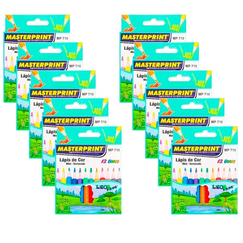 Kit 10 Caixas de Lápis de Cor Mini Caixa com 12 Cores em cada Caixa Masterprint