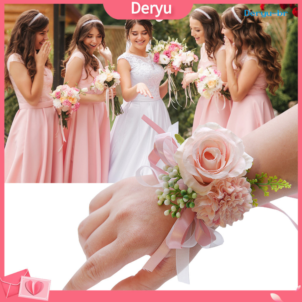 [deryu] Wrist Flower Non-Fading Multicolor Decorar Elegante Noiva Noivo Corpete De Pulso Falso Para Festa