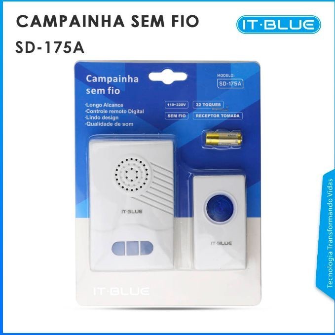 Campainha 32 Toques Ate 100 Metros Amilentaco Tomada Pilha 12v It Blue