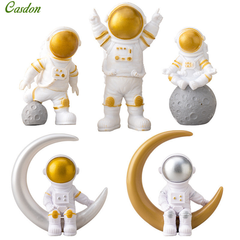 Astronauta espacial balançando a nave espacial da Via Láctea Planeta preto e branco Bolo de aniversário das crianças Plugin Decoração CasdonHome