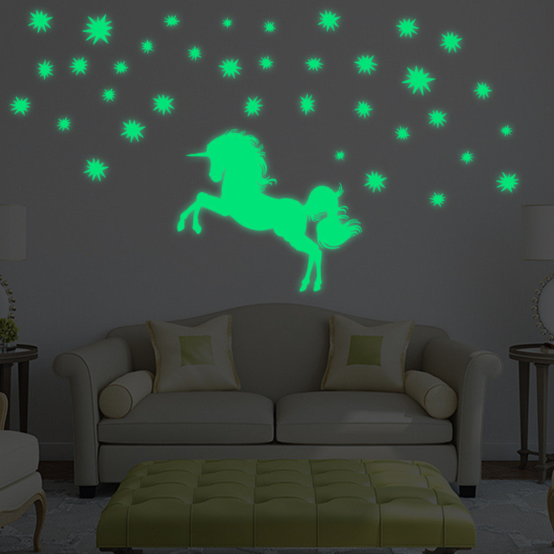 Adesivos Luminosos Autocolantes de Parede Unicórnio Céu Estrelado Autocolantes de Parede Quarto Decoração de Parede do Quarto Infantil Autocolantes Luminosos