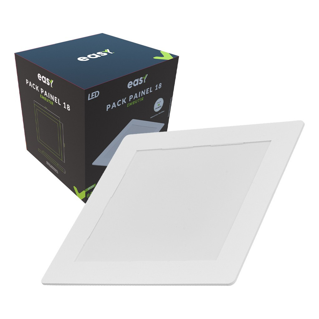 Kit 10 Luminária Painel Led Embutir Branco 18w 6500K Luz Branco Frio Quadrado Bivolt - Easy