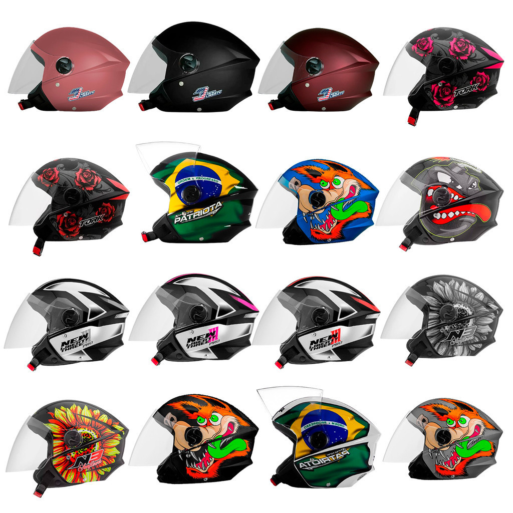 Capacete Moto Aberto New Liberty 3 Three Viseira Cristal Tamanhos 56 58 60 Vários Modelos - Pro Tork em Oferta na Shopee