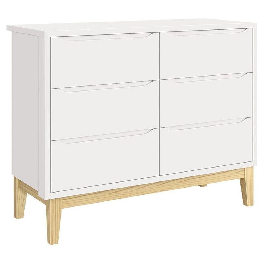 Cômoda Infantil 6 Gavetas Classic Branco Acetinado Com Pés Natural - Reller em Oferta na Shopee