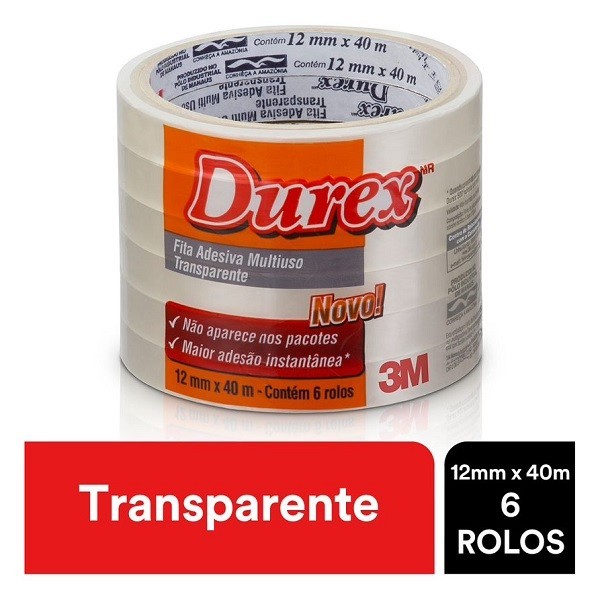 Durex Fita Adesiva 12MM X 40M 6 Rolos em Oferta na Shopee