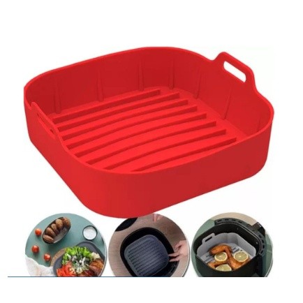 Forma De Silicone Quadrada Air fryer Antiaderente Cesto Silicone Fritadeira Elétrica Pequeno 17cm