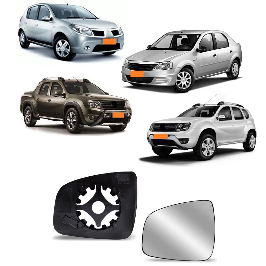 Lente Espelho Retrovisor + Base Sandero Logan Oroch Duster 2009 A 2014 Lado Esquerdo