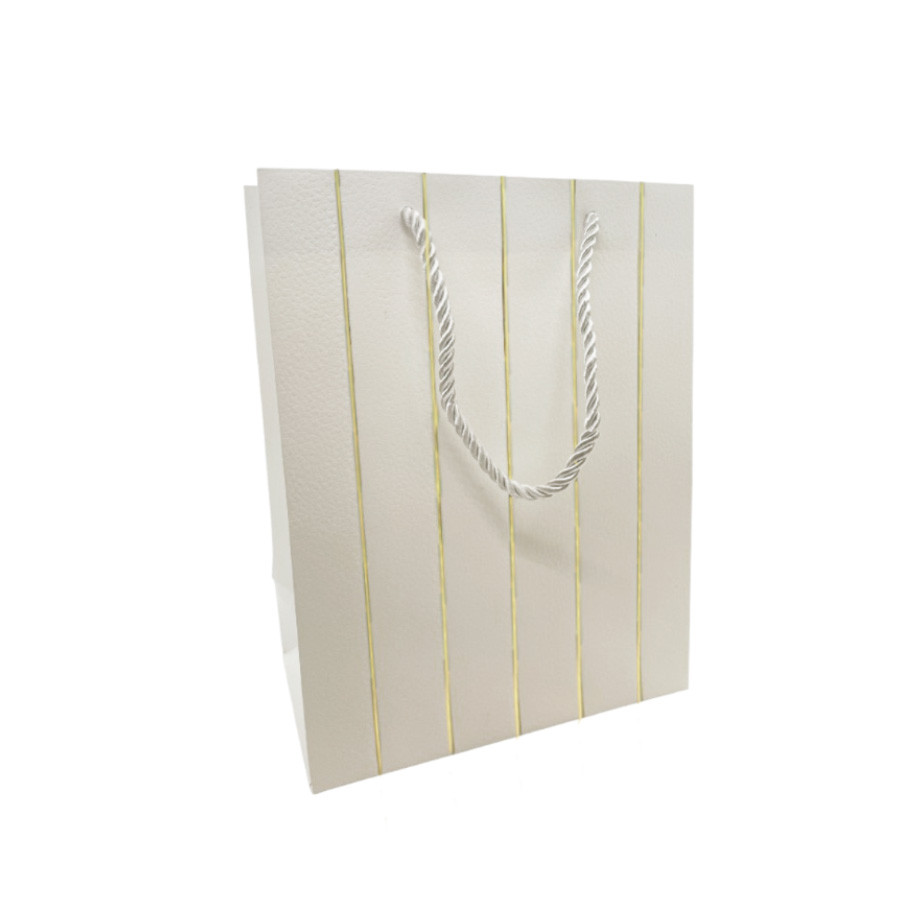 Sacola de Papel para Presente Listras Almofadadas - Branca - 23x18x10cm - 1 unidade - Rizzo