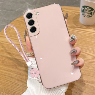 Caixa Para Samsung Galaxy S22 S23 S24 Plus Ultra FE S22 + S23 + S24 + Luxo Eletroplatada De Borda Reta De Silicone Telefone Com Corda Pendurar Flores em Oferta na Shopee