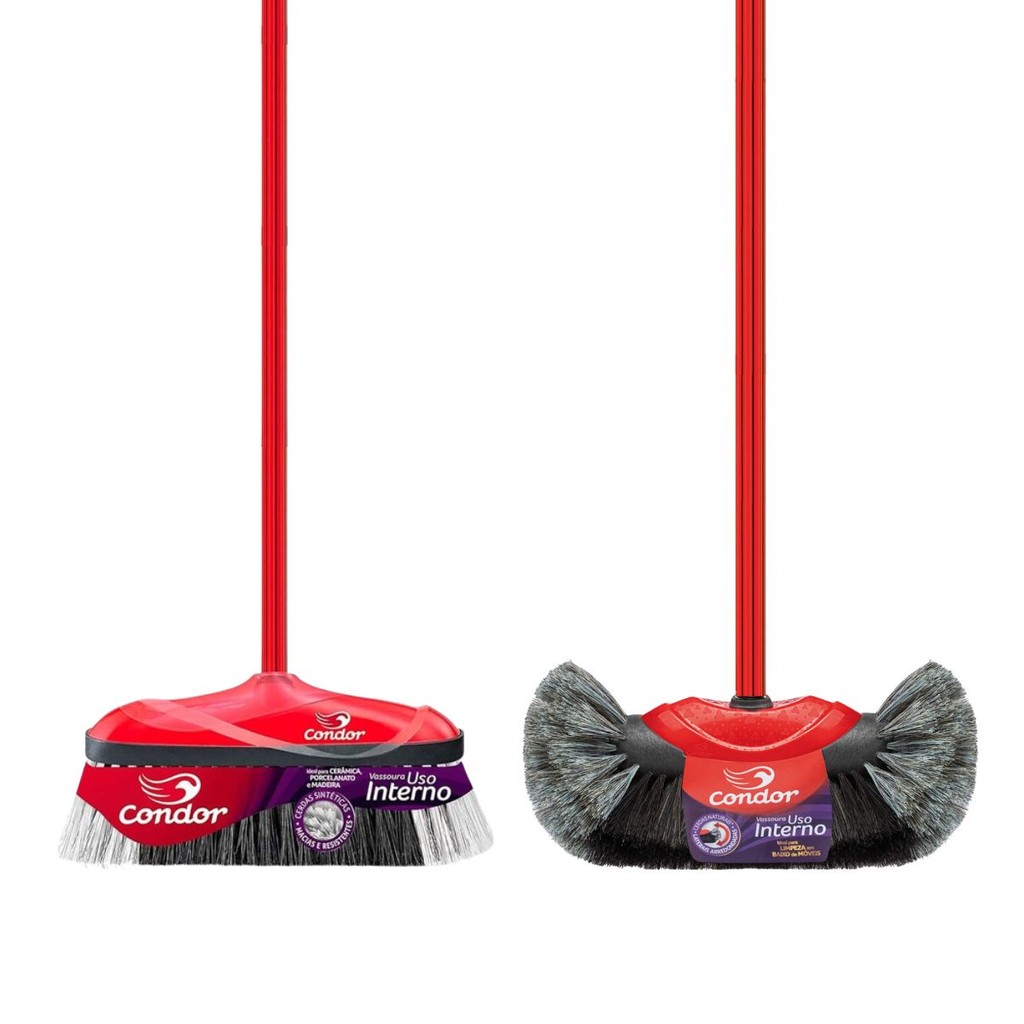 Kit Limpeza 1 Vassoura Pelo Natural 1 Vassoura Sintética Com Cabo Qualidade Condor