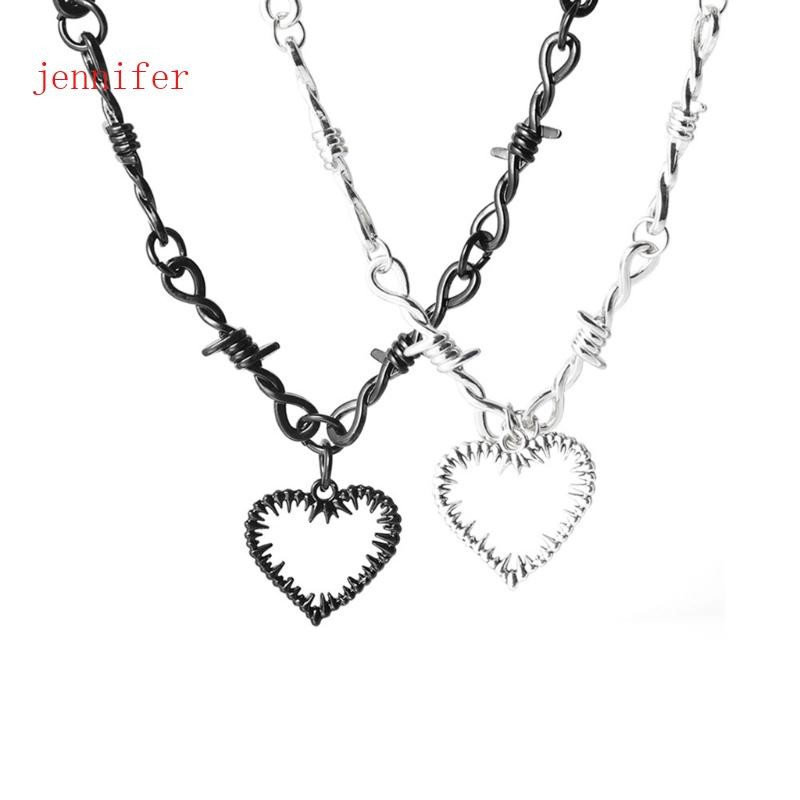 jennifer Gothic Thorn Clavicle Chain Necklace Thorns Heart Pendant Gargantilha De Halloween Para Mulheres Girl Teen Rock Je