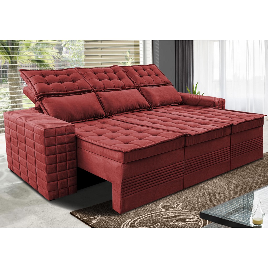 Sofá 3 Lugares Retrátil e Reclinável Cama inBox Senses 2,00m Velusoft Vermelho em Oferta na Shopee