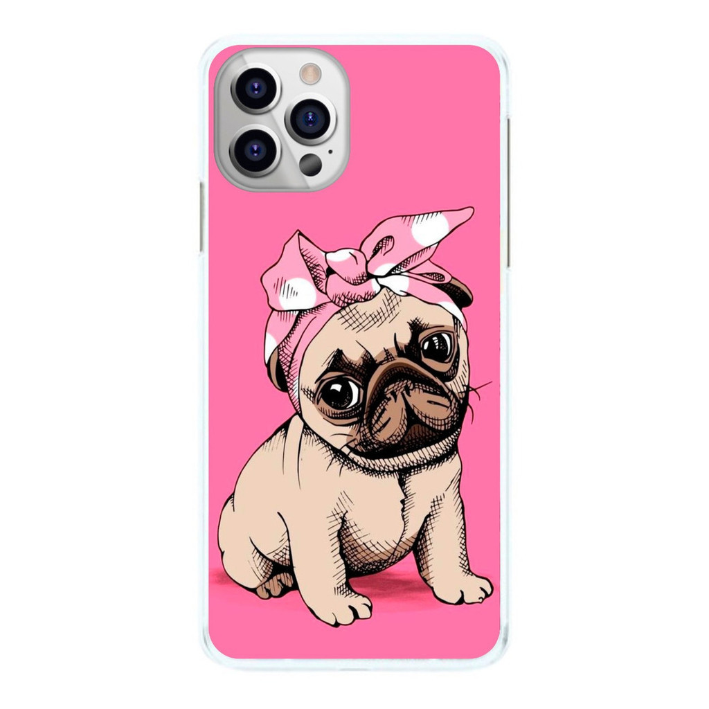 Capinha Pug Rosa Laço Cabeça Lacinho Capa de Celular