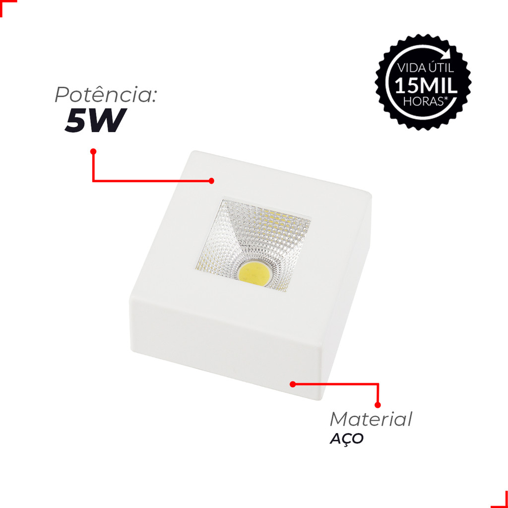 Spot Led Authentic Beiral de teto 5w 4000k Branco Neutro 7.5cm Bivolt Quadrado Branco Cod: 907010878 Deluxe By Avant · foto 2