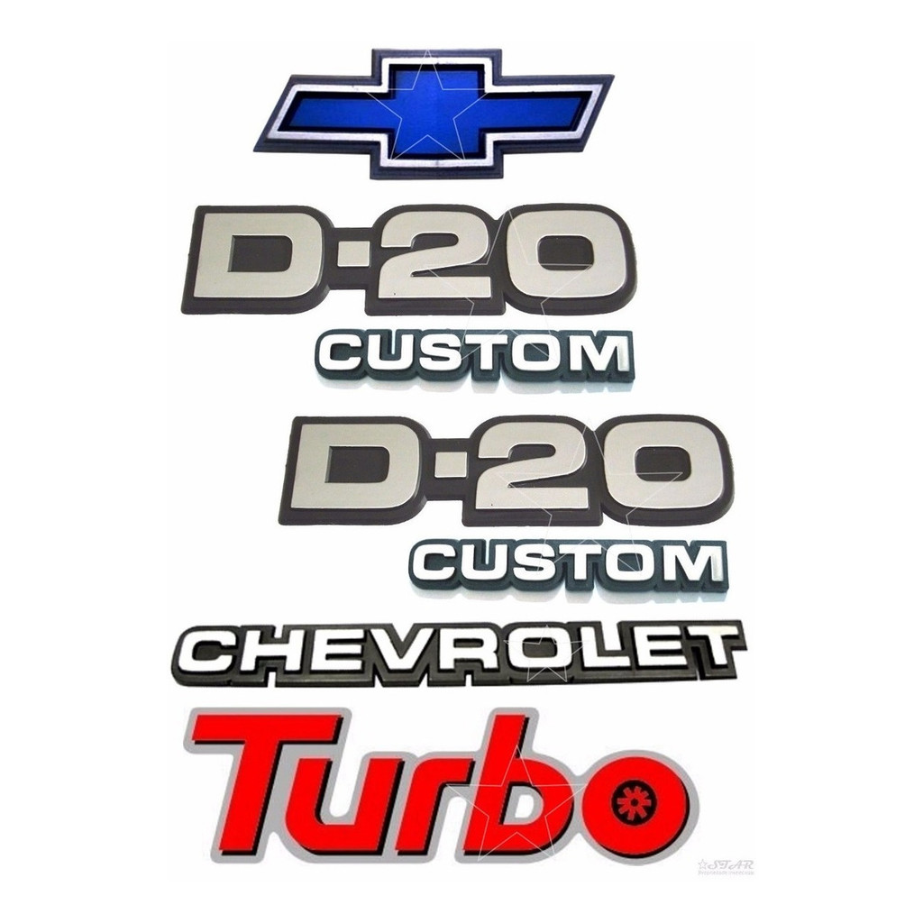 Emblemas D20 Custom + Chevrolet + Gravata + Turbo - 85 À 92