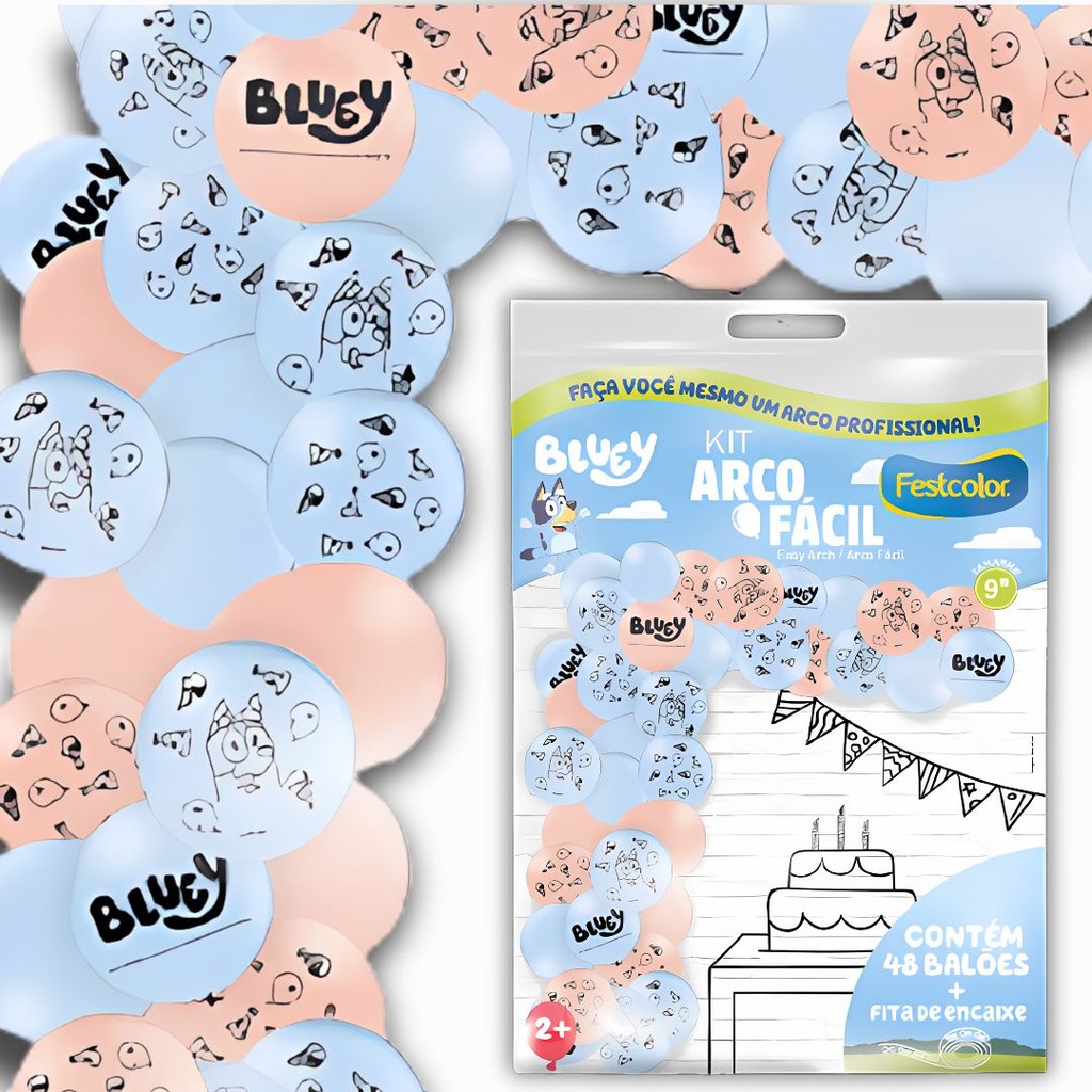 KIT ARCO FACIL DE BALOES BALOES BLUEY  n°9 48 UN + 1 FITA ARCO  FESTCOLOR - Home & Living
