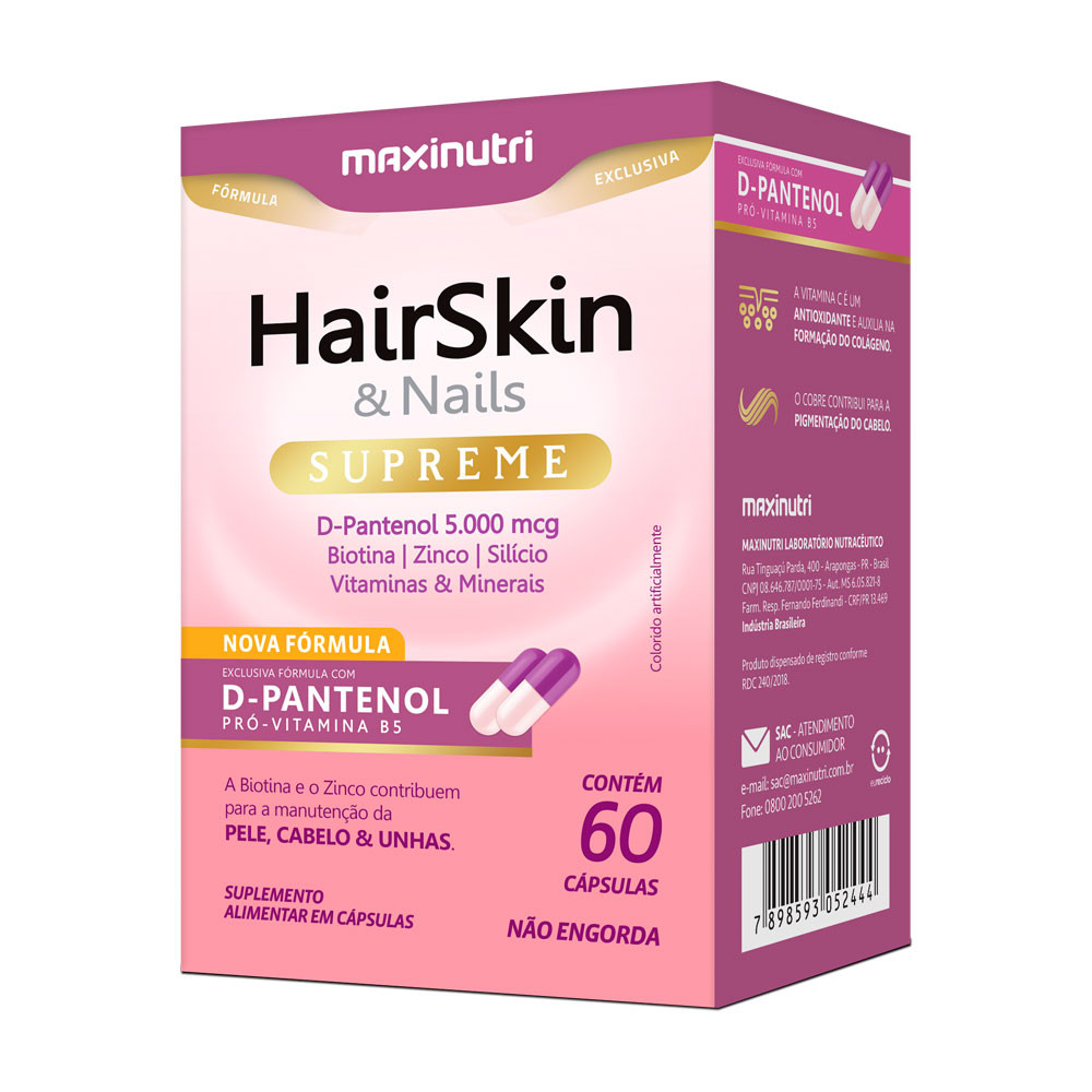 HairSkin Supreme com D-Pantenol 60 Capsulas Maxinutri
