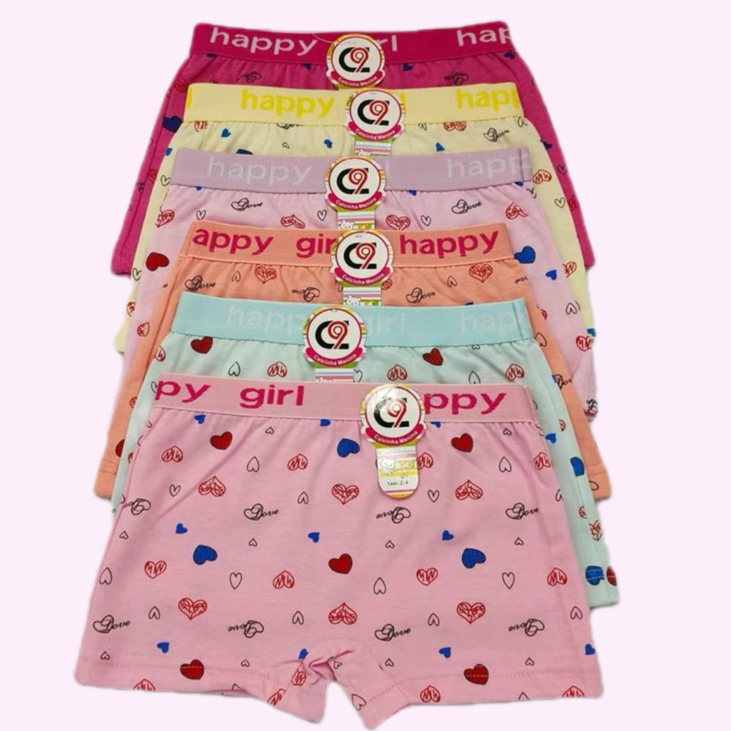 Kit 6 Calcinha Box Shortinho FEMININA MENINA INFANTIL JUVENIL Calcinhas Algodão Confortável Criança Estampas Sortidas