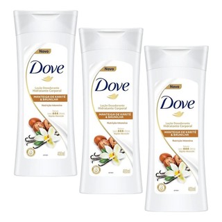 Kit 3 Loção Desodorante Hidratante Corporal Dove Manteiga de Karité e Baunilha 400ml em Oferta na Shopee