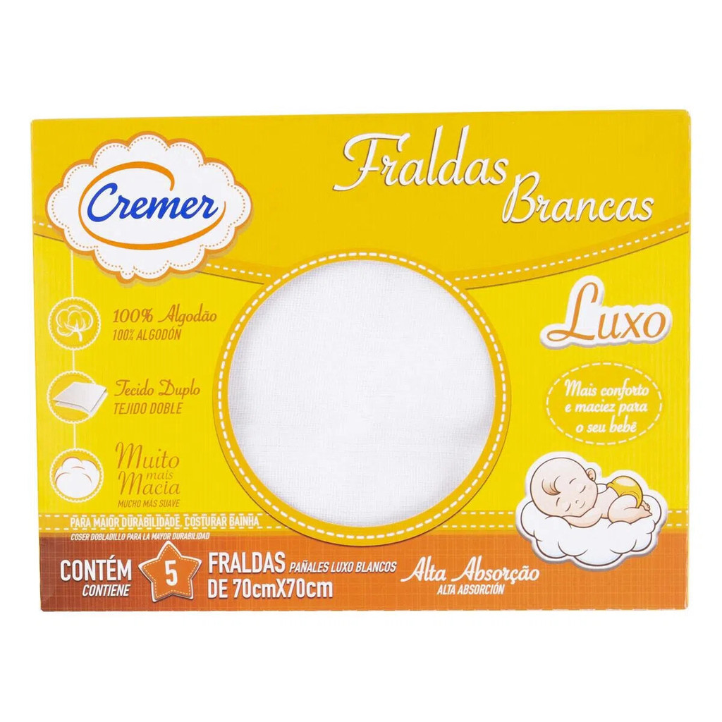 Kit Fralda de Pano Cremer Luxo Tecido Duplo Com 05 Unidades em Oferta na Shopee