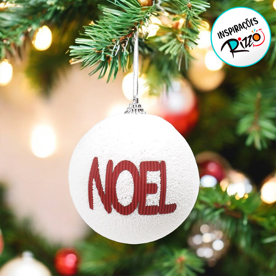Bola de Natal Decorada - Noel Branco e Vermelho - 8cm  - 6 unidades - Cromus - Rizzo