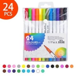 Kit 24 Canetas 2 em 1 Brush Lettering e Ponta Fina Dual Pen Canetinha Colorir Desenho