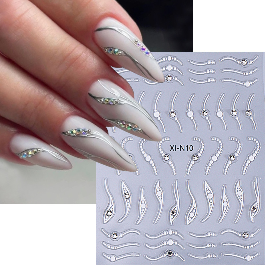 3D Strass Ouro Prata Francês Arte Do Prego Adesivos Retro Onda Simples Linha Design Adesivo Slider Decalques DIY Manicure Decoração em Oferta na Shopee