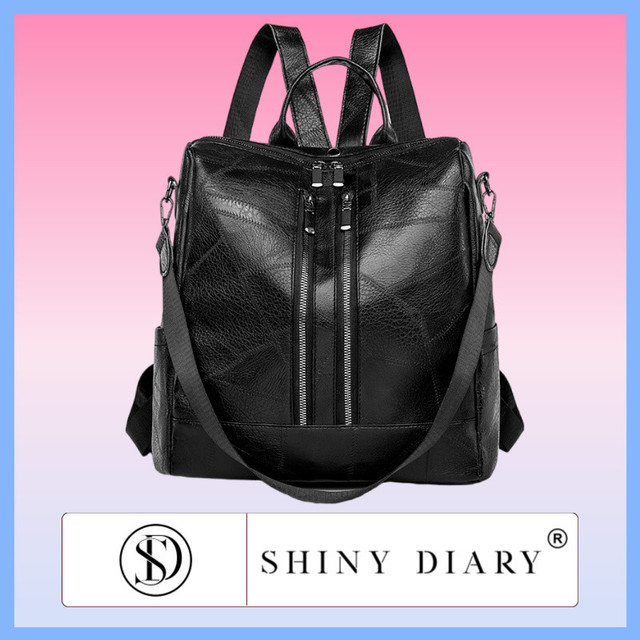 SHINYDIARY Mochila Bolsa Feminina GRANDE Escolar Trabalho Viagem Couro Sintéticos Reforçada Media