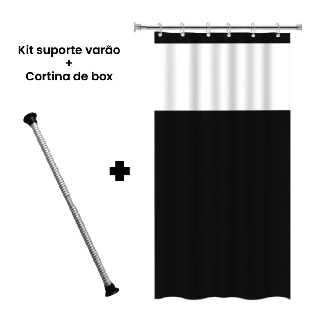 Cortina Box em PVC Para Banheiro Anti Mofo Com Ganchos Varias Cores + Suporte de cortina em Oferta na Shopee