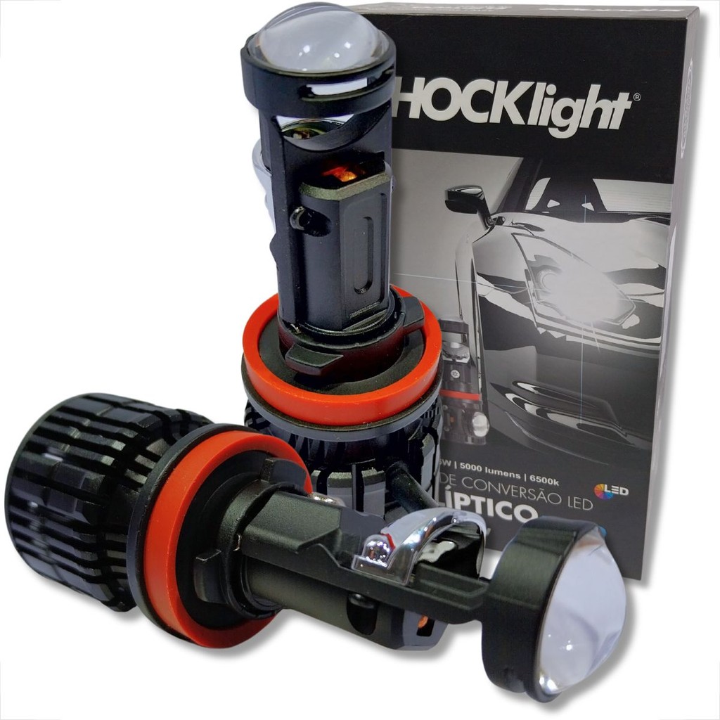 KIT FAROL LED LÂMPADA CONVERSÃO ELIPTICO NANO PROJETOR H11, H8, H9 e H16-2  6500K 12V 5000LM PAR