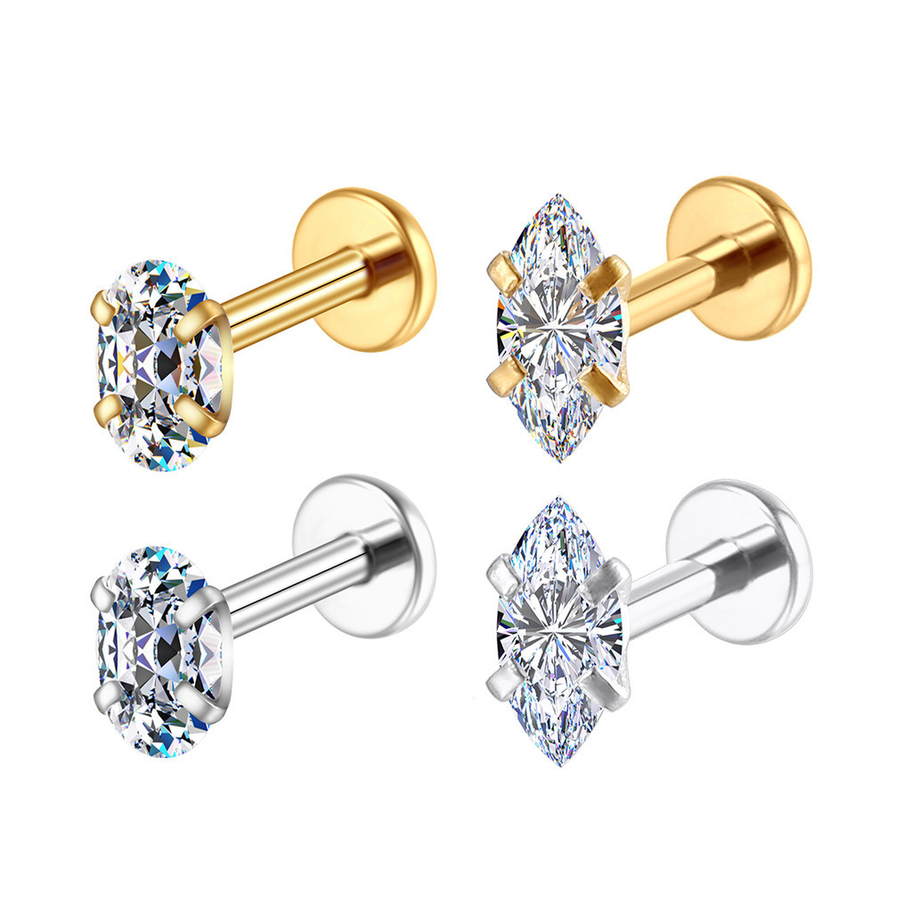 Piercing Orelha Aço Cirúrgico Oval Zircônia / Daith, Helix, Tragus, Conch, Nariz,  Labret Boca-Medusa e Outros em Oferta na Shopee