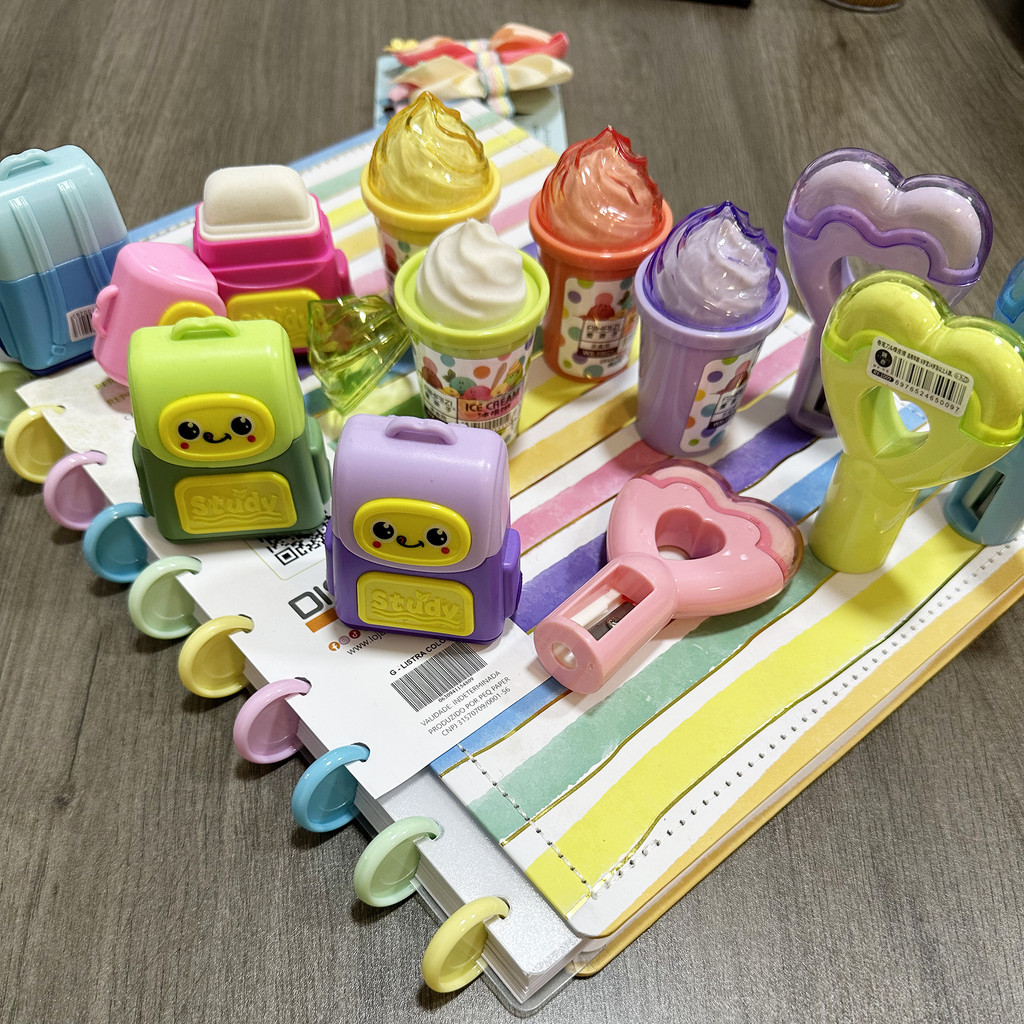 Apontador De Lápis E Borracha Criativo 2 Em 1 Mochila Coração Sorvete Papelaria Estudantil Material Escolar Presente