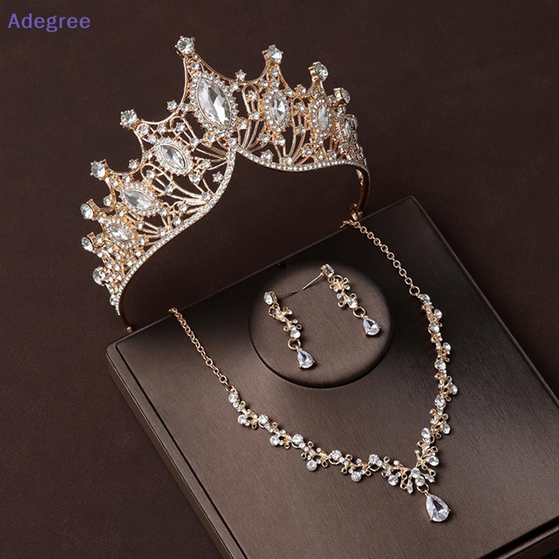 Adegree Barroco Ouro Cristal Coroa Colar Princesa Tiara Rainha Aniversário Festa De Casamento Jewerly Conjunto Presente 