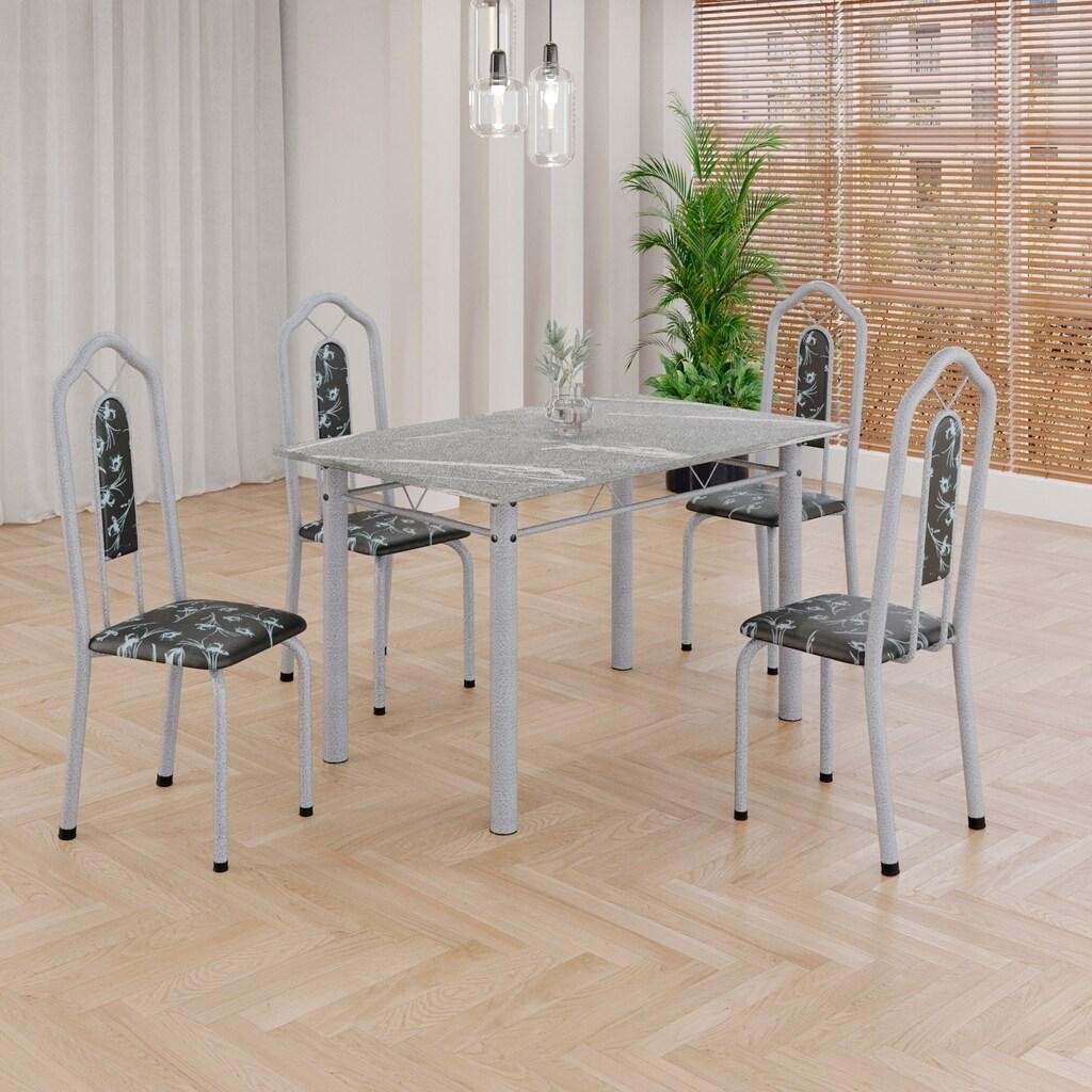 Conjunto de Mesa Tubular 4 Cadeiras 120x75cm Mart Perola com Tampo em Granito Topázio Brenda 010 - Tudo de Móveis
