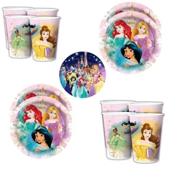 Kit Festa PRINCESAS 16 Pratos + 16 Copos Descartável 180 Ml Papel - REGINA(CHOCO)